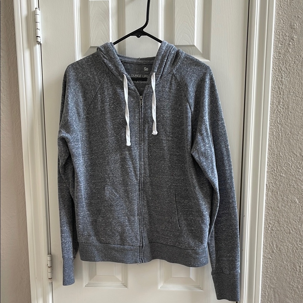 SO Women's Junior's Lounge Life Favorite Sweatshirt Gray Full Zip Hoodie Size L